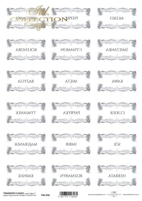 Papier do transferu klasyczny (HS code 48025700) T6036